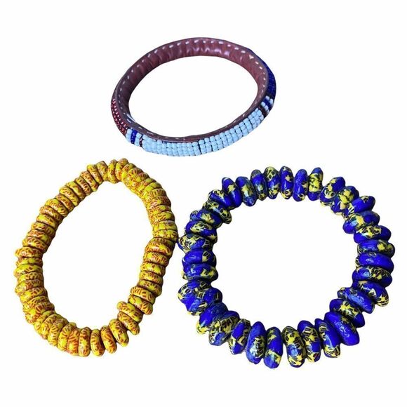 African Krobo Recycled Glass Beaded Bracelet Set - Picture 2 of 2